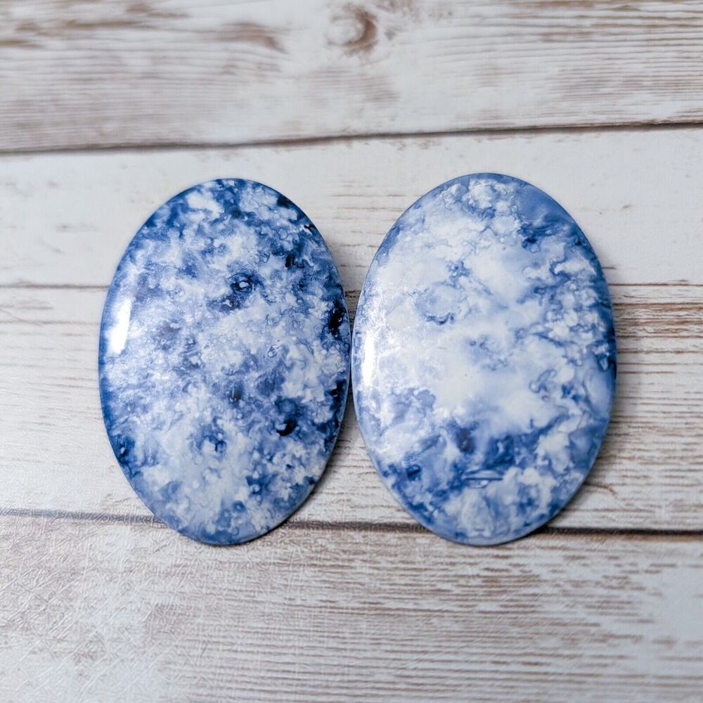 Vintage Clip On Earrings - Blue & White Oval - Clip Repair Needed